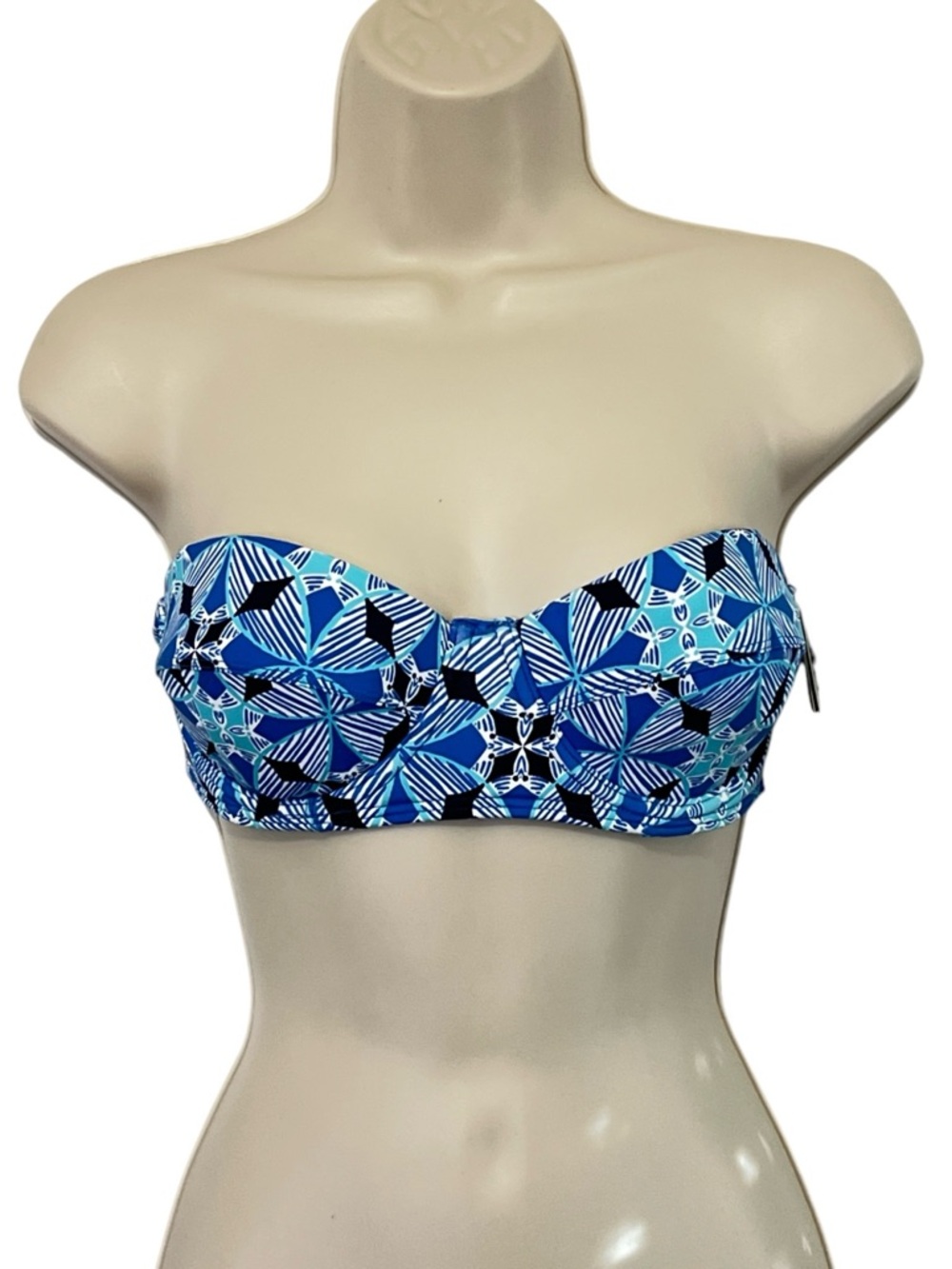 ECHO Design Underwire Bandeau Bikini Top, Adj Straps, Color‎ Blue, Size Medium